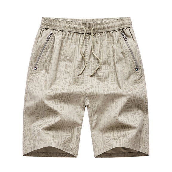 Men's Shorts Casual Five-point Zipper Pocket Shorts Outdoor Beach Shorts Elastic Large Size Shorts Casual Shorts for Men Khaki L