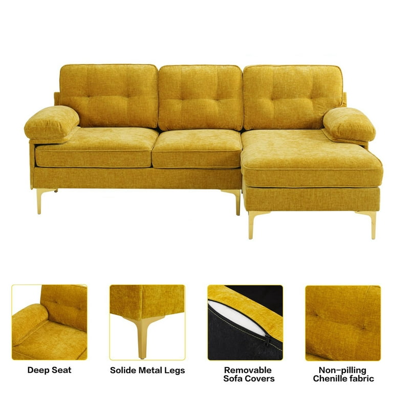 INGALIK Convertible Sectional Sofa Couch, Convertible L Shaped Couch with  Reversible Chaise, Sectional Couch for Small Space Apartment, 3 Seater,  Yellow 