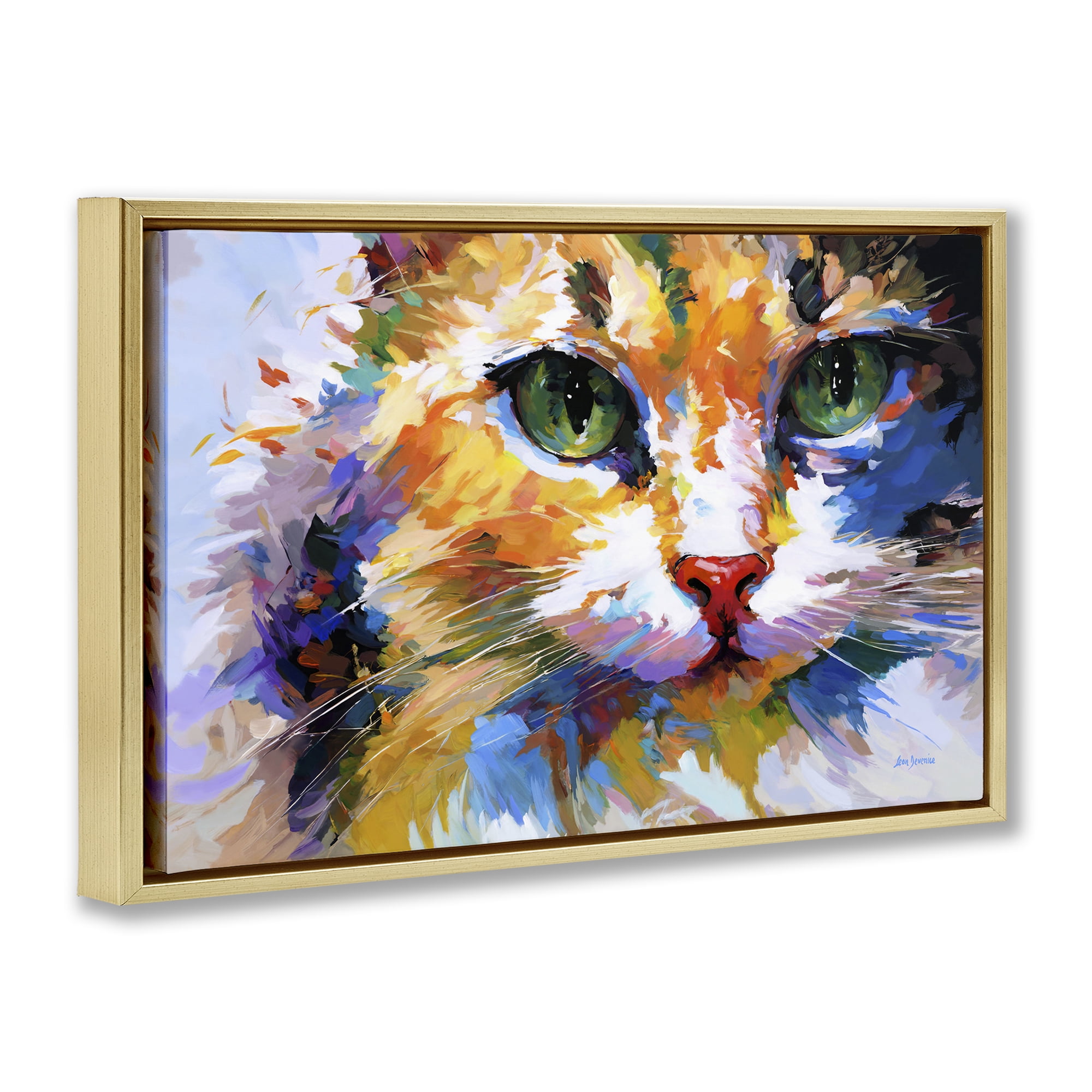 Stupell Industries Manx Cat Gaze Animals & Insects Painting Gold Floater Framed Canvas Art Print Wall Art, 25 x 17
