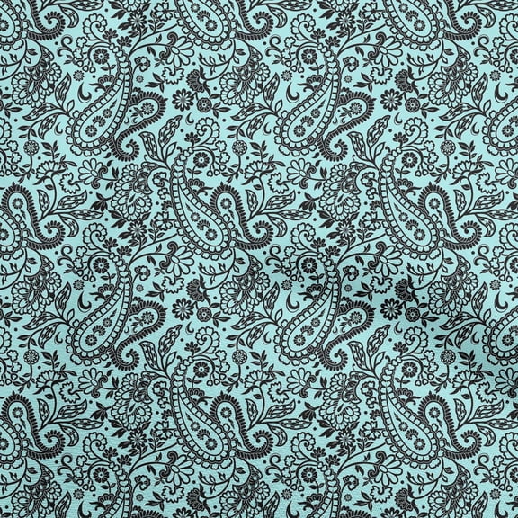 oneOone Silk Tabby Aqua Blue Fabric Paisley Sewing Material Print Fabric By The Yard 42 Inch Wide-G2