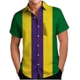 thumbnail image 2 of Kctiaxy Green Mens T-Shirts Mardi Gras Button Down Short Sleeve Shirts Casual Vintage Print Elastic Lapel Collor Cardigan Top Summer Vacation Beach L, 2 of 6