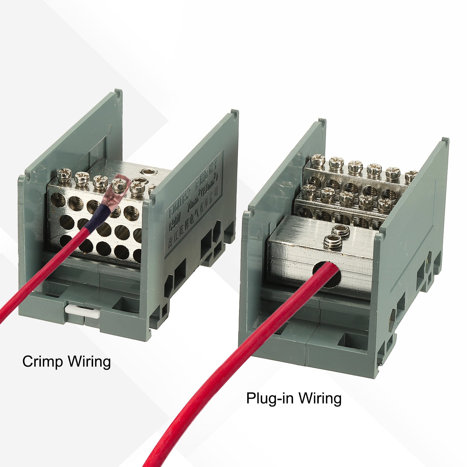 Uxcell 2 in 12 Out Rail Terminal Blocks, 690V 300A Connectors Power Distribution Block with Flame-Retardant Housing 1.42In Width