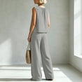 thumbnail image 5 of Mifsaly Two Piece Linen Sets for Women Sleeveless Pleated V Neck Top and Flowy Long Pants with Pockets Dressy Casual Summer Travel Vacation Outfits Gray,M, 5 of 8