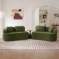 thumbnail image 3 of COOLHUT 112.6" 4 Seater Sofa Couch, Plush Floor Sofa Couch with Cozy Cushions & 3 Pillows, Curved Back Teddy Fabric Sofa for Living Room, Small Space, Green (Sofa-in-a-Box), 3 of 9
