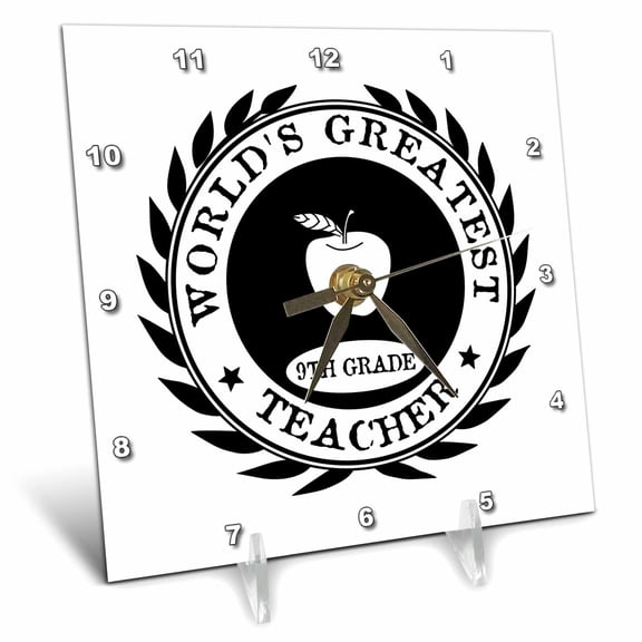3dRose, Worlds Greatest 9th Grade Teacher award Ninth Grade 9 thank you gift, 6x6 Desk Clock