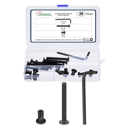 Furniture Connector Bolt Cap Nut Kit with Wrench(M6-1x50mm) 20Pcs, Connector Bolts M6 Countersunk Screw Barrel Nuts Binding Screws, for Chair Cabinet Bed, Black