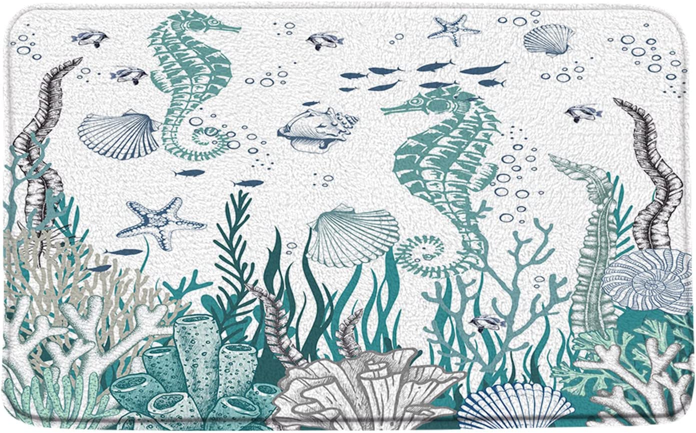 Seahorse Kitchen Rug Ocean Plant Beach Area Rugs Coral Underwater Sea