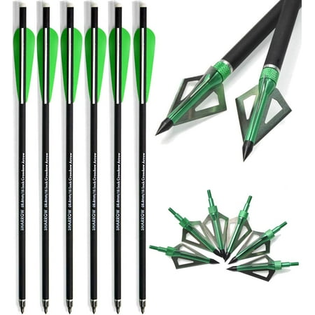 AMEYXGS 6/12pcs Archery Carbon Crossbow Bolt 16/17/18/20/22 Inch Hunting Carbon Arrow with 3 Fixed Blade Arrowhead for Archery Practise Hunting Crossbow Arrows