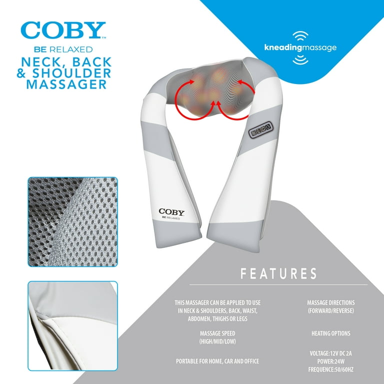COBY Neck & Back Shiatsu Massager with Heat, Deep Tissue Kneading Massage  Wrap for Shoulder, Neck, Upper/Lower Back, Waist & Thighs