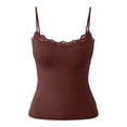 thumbnail image 4 of HAYIMI Women Spaghetti Strap Built In Bra Camisole With Lace Trim Shelved Cups Double Layer Adjustable Straps Everyday Layering Tank Tops Summer Round Neck Solid Color Sleeveless Boho Vests, 4 of 4