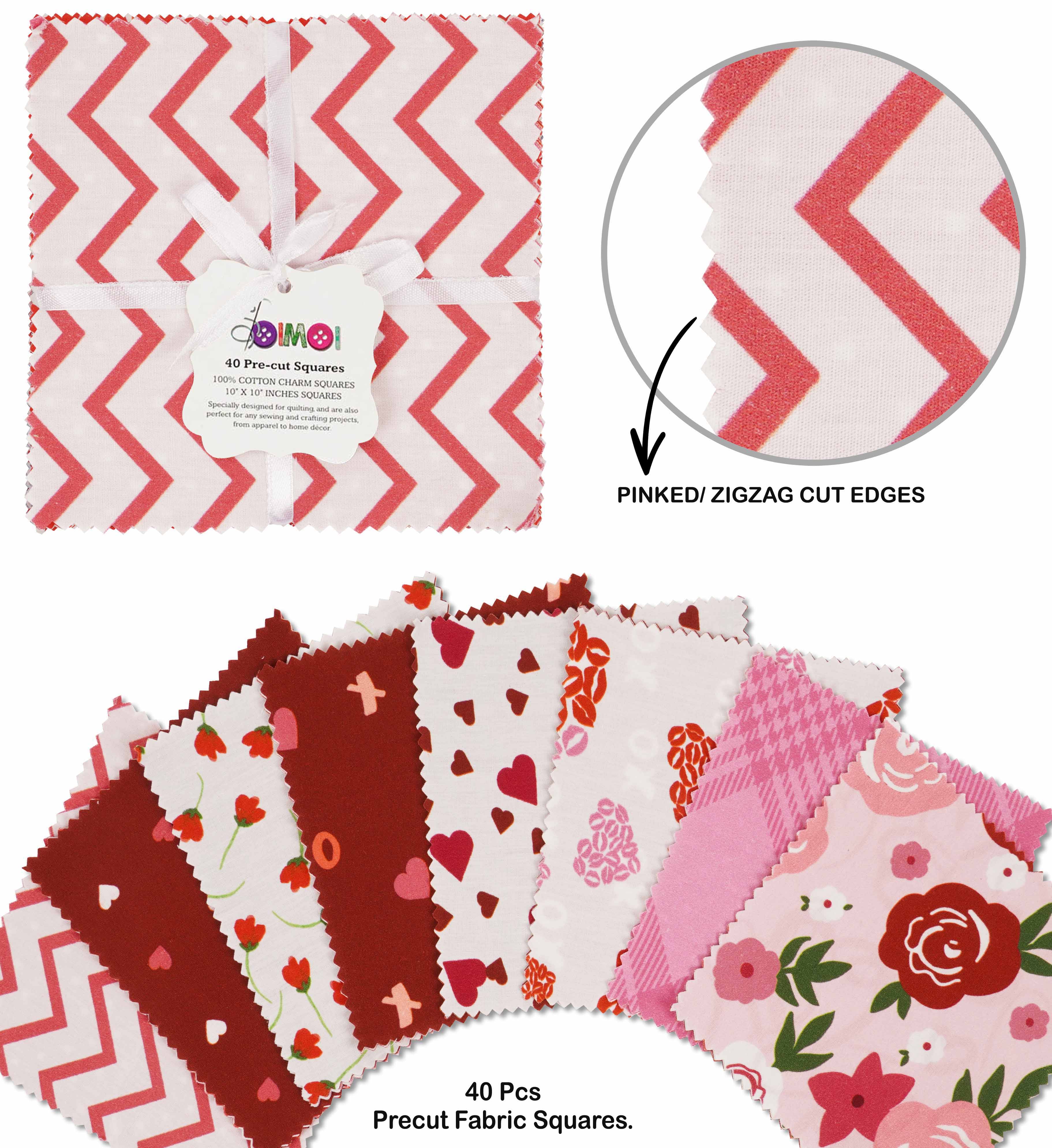Soimoi Precut 10-inch Valentine Prints Cotton Fabric Bundle Quilting Squares Charm Pack DIY Patchwork Sewing Craft- Pink-White & Red