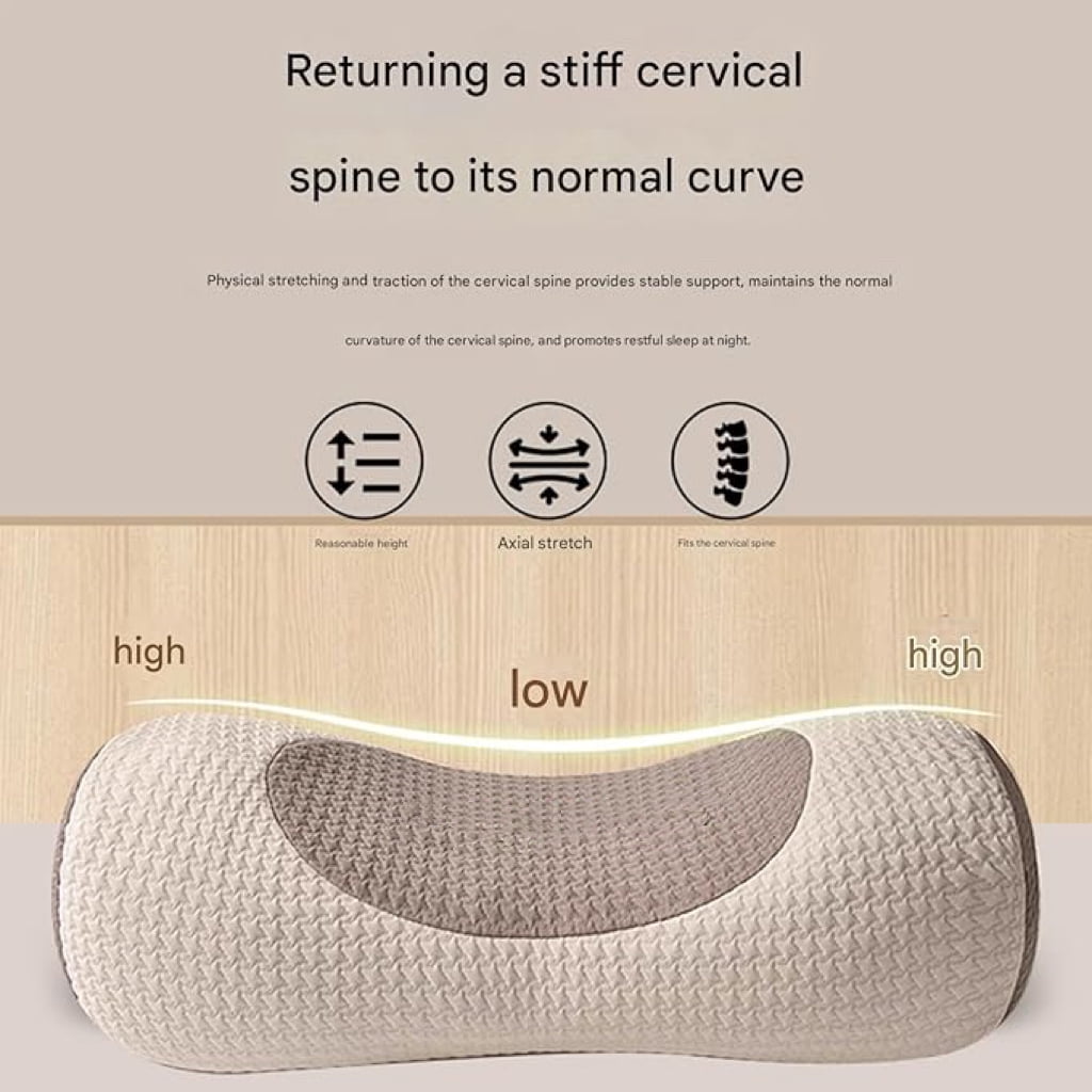 Organic Buckwheat Cervical Neck Pillow, Provide Firm Support Neck Roll, Ergonomic Neck Support Bolster for Side & Back Sleepers, Spine Alignment (White)