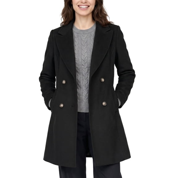 Wantdo Women's Peacoat Double Breasted Pea Coat Mid-Length Dress Coat Warm Winter Overcoat Black L