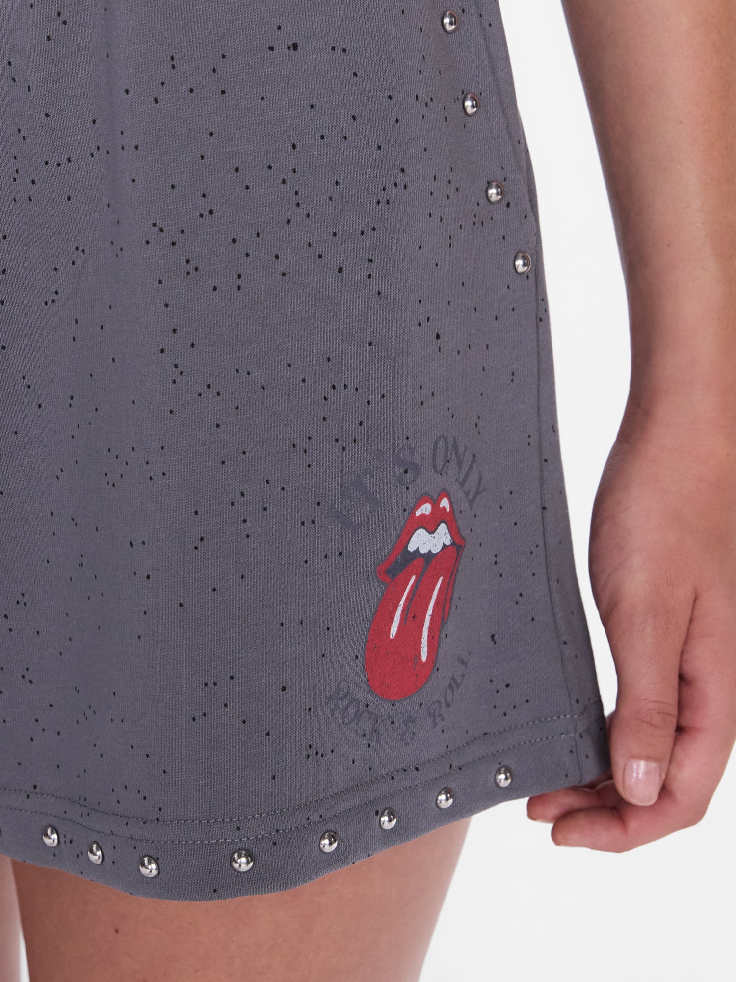 Rolling Stones Women's French Terry Studded Confetti Graphic Shorts, Sizes XXS-XXL