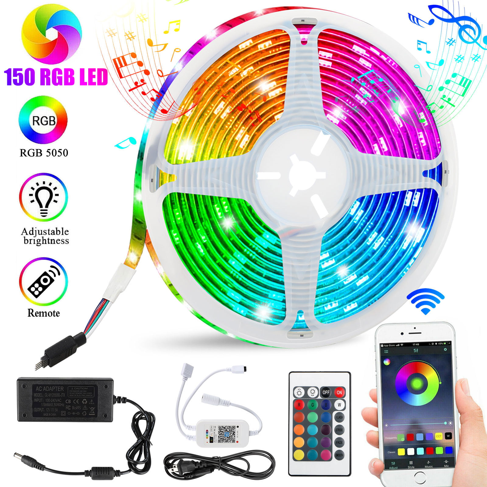 Details about   Led Lights Bluetooth Color Changing RGB Lighting 50ft Led Strip Lights Sync to 