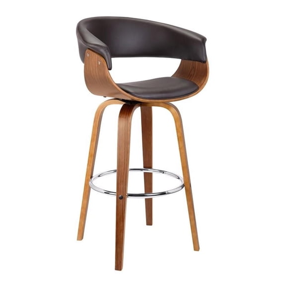 Armen Living Julyssa 26" Faux Leather/Wood Swivel Counter Stool in Brown/Walnut