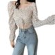 thumbnail image 1 of Camisa estampada floral Blusa de cuello cuadrado de manga larga Top plisado informal para mujer tholdsy AP001734-01, 1 of 7