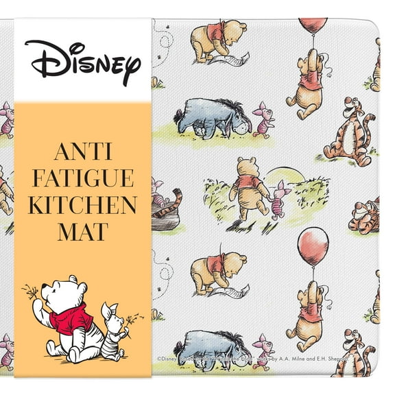 Disney Anti-Fatigue Kitchen Mat, PVC Foam, Pooh & The Gang Design, White, 17” x 47”, Cushioned Non-Slip Floor Mat