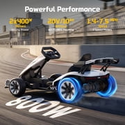 Wisairt 24V 10Ah Kids Electric Go Kart Drift Car, 360° Drift Ride on Toy with 800W Motors, 7.5 MPH, Adjustable Length, LED Lights, Drift Racing Kart for Big Kids 6-12 Years Old, 135 LBS, White