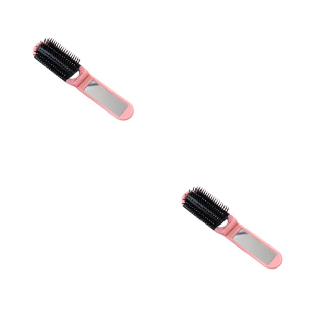 Vogacara Peine de viaje espejo cepillo de pelo plegable ABS de doble compacto peluquería cuero cabelludo masaje estilo para coche monedero Rosa 10.8 cm * 4.2 cm * 3 cm 2Conjunto