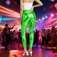 thumbnail image 5 of Daznico High Waist Shiny Leggings for Stretchy Workout Pants Glossy Metallic Textured Yoga Tights with Gold Print Fashionable Casual Wear,Mardi Gras Clothing,S, 5 of 5