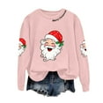 thumbnail image 5 of TTUHYWXI Retro Santa Sweatshirt for Women Vintage Christmas Fleece Linend Sweaters Crewneck Oversized Long Sleeve Tops (Pink, L), 5 of 7