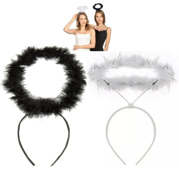 2-Pack Angel Halo Headbands with Feathers for Christmas & Halloween Parties (White)