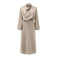 thumbnail image 4 of Manxivoo Homecoming Dresses Women's Solid Color High Neck Satin Long Sleeved Elegant Slim Fit Dress Fall Dresses for Women 2023 Beige, 4 of 7