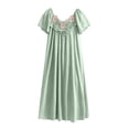 thumbnail image 6 of Bovxnpu Womens Nightgown Sleepshirt Pajama Dress Squared Neck Short Sleeve Striped Ice Silk Midi Length Sleepwear, 6 of 9
