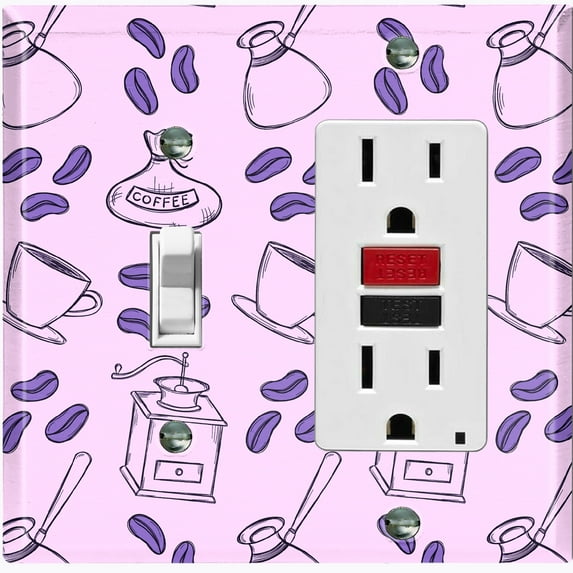 Metal Light Switch Wall Plate Outlet Cover (Coffee Espresso Mocha Bean Cup Maker Lavender Purple - Single Toggle Single Rocker)