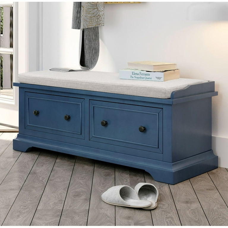 SYNGAR Storage Ottoman Bench Entryway Bench with Bench Cushion and 2 Large Cabinets No need to Assemble Shoe Ottoman for Bedroom End of Bed Couch Blue LJ2146 Walmart