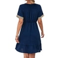 thumbnail image 4 of HUBERY Women Swiss Dot Lace Trim V Neck Short Sleeve Ruffle Hem Mini Dress, 4 of 7