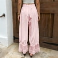 thumbnail image 6 of Women Linen Lace Trim Long Bloomers Pants Ruffle Victorian Vintage Pantaloons Summer Beach Travel Vacation Pants Pink S, 6 of 6