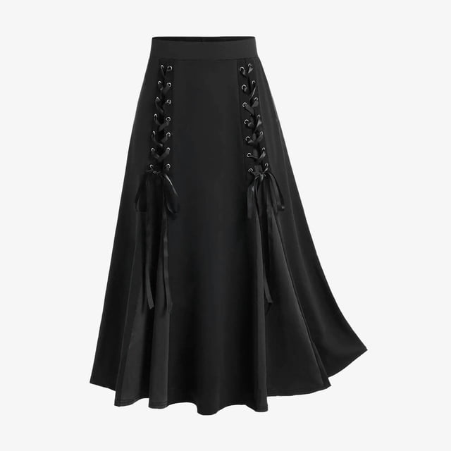 LSLJS Jupe Midi Taille Haute Patchwork Bandage Grande Taille pour Femmes Jupe Plissée Gothique, Jupe Midi
