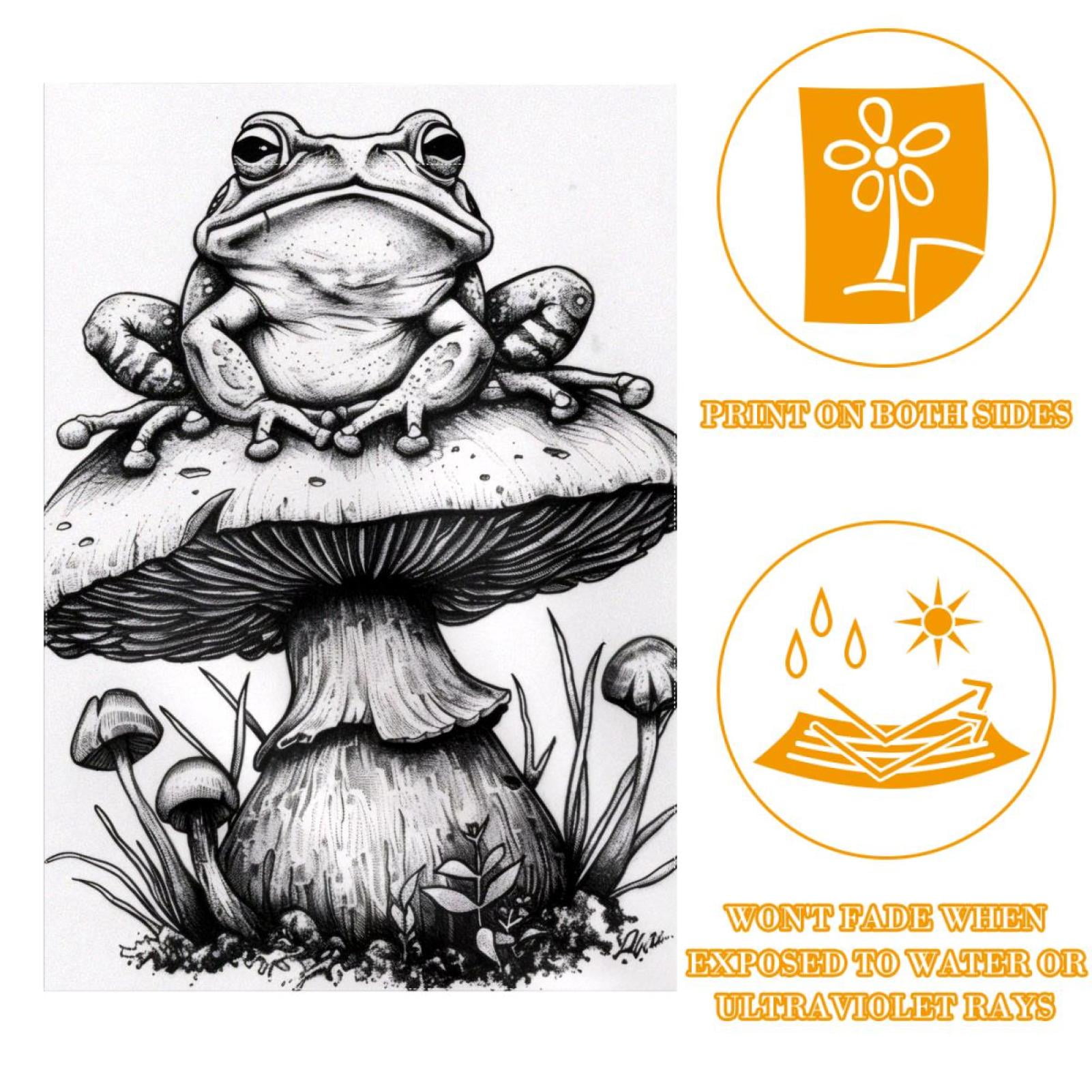Welcome Aesthetic Frog sitting on Mushroom Garden Flag, Vertical Double Sided Small House Flag, Yard Farmhouse Outdoor Deck Veranda Lawn Decor 28x40 Inch