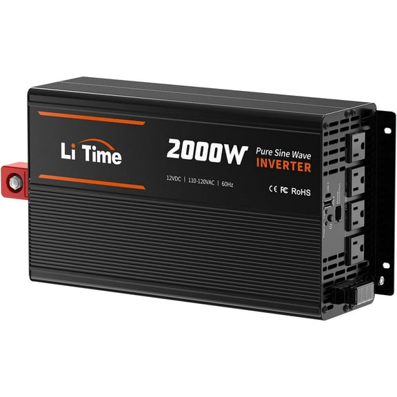 LiTime 2000W Pure Sine Wave Inverter 12V DC to 120V AC Converter with Remote Control, Surge 4000W, Built-in 4 AC Outlets, USB Port, Type-C Port for Home, RV, Camping, Off-Grid, Solar Power