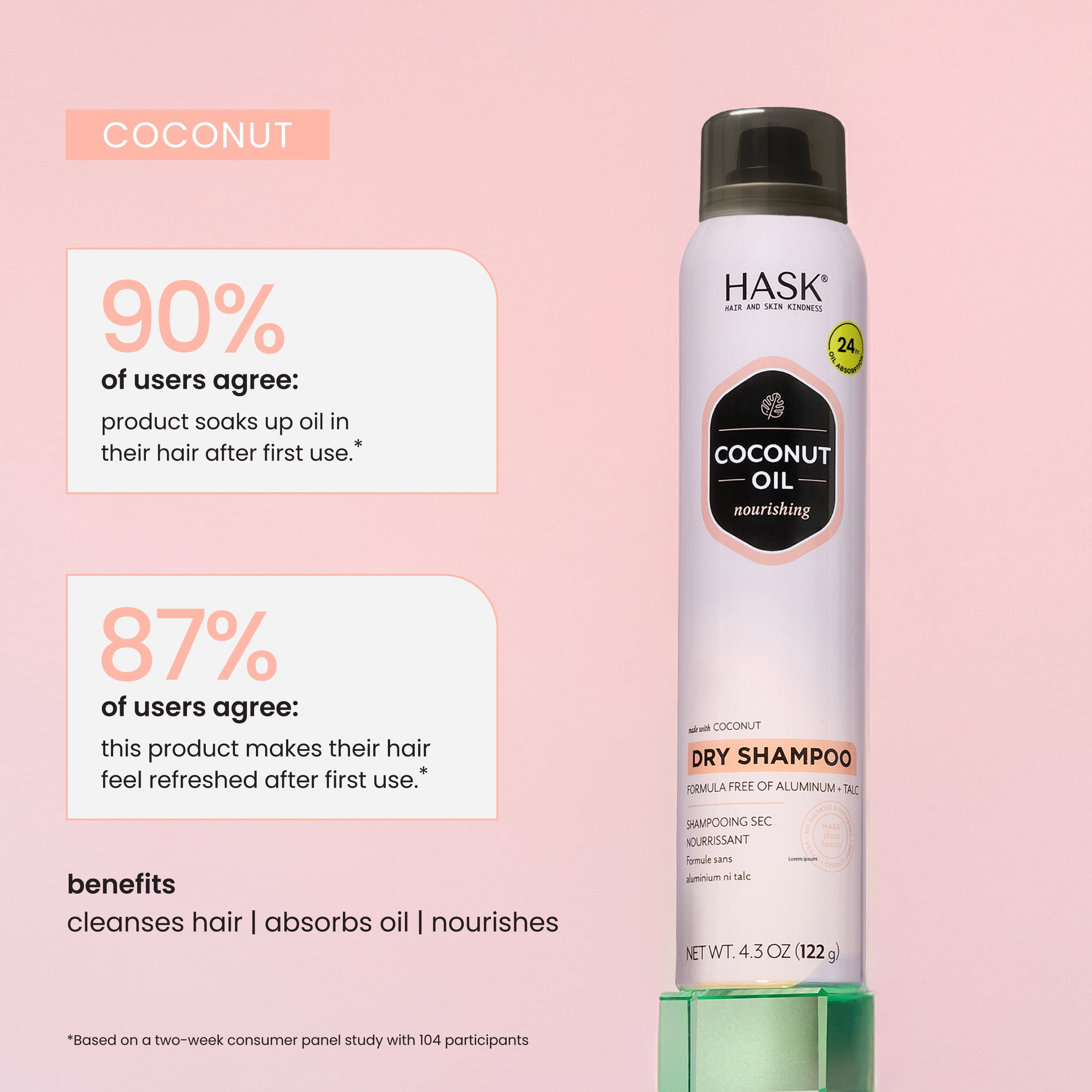 (4 pack) HASK Coconut Oil Nourishing Dry Shampoo, 8.1oz