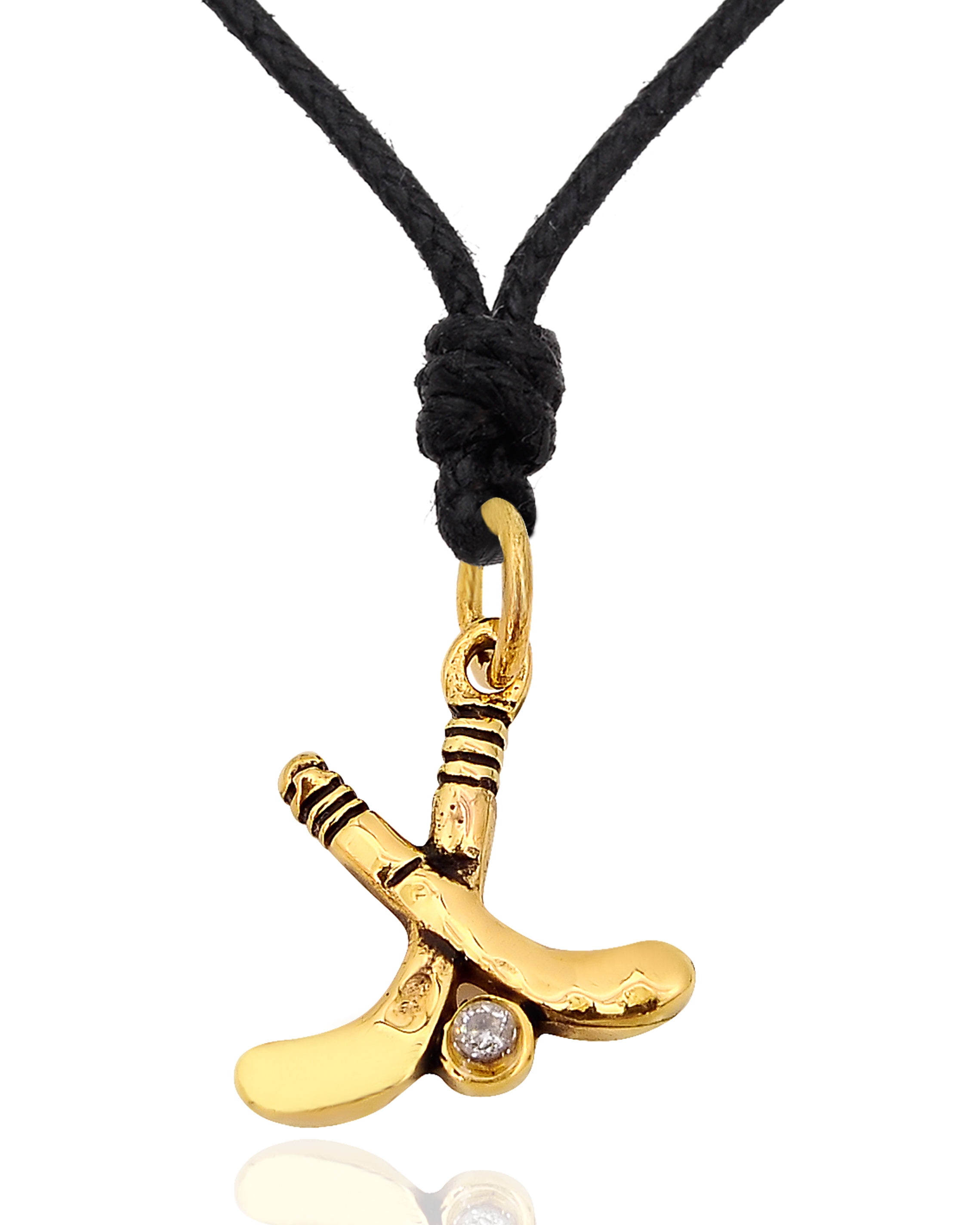 Field Hockey Brass Charm Necklace Pendant Jewelry With Cotton Cord