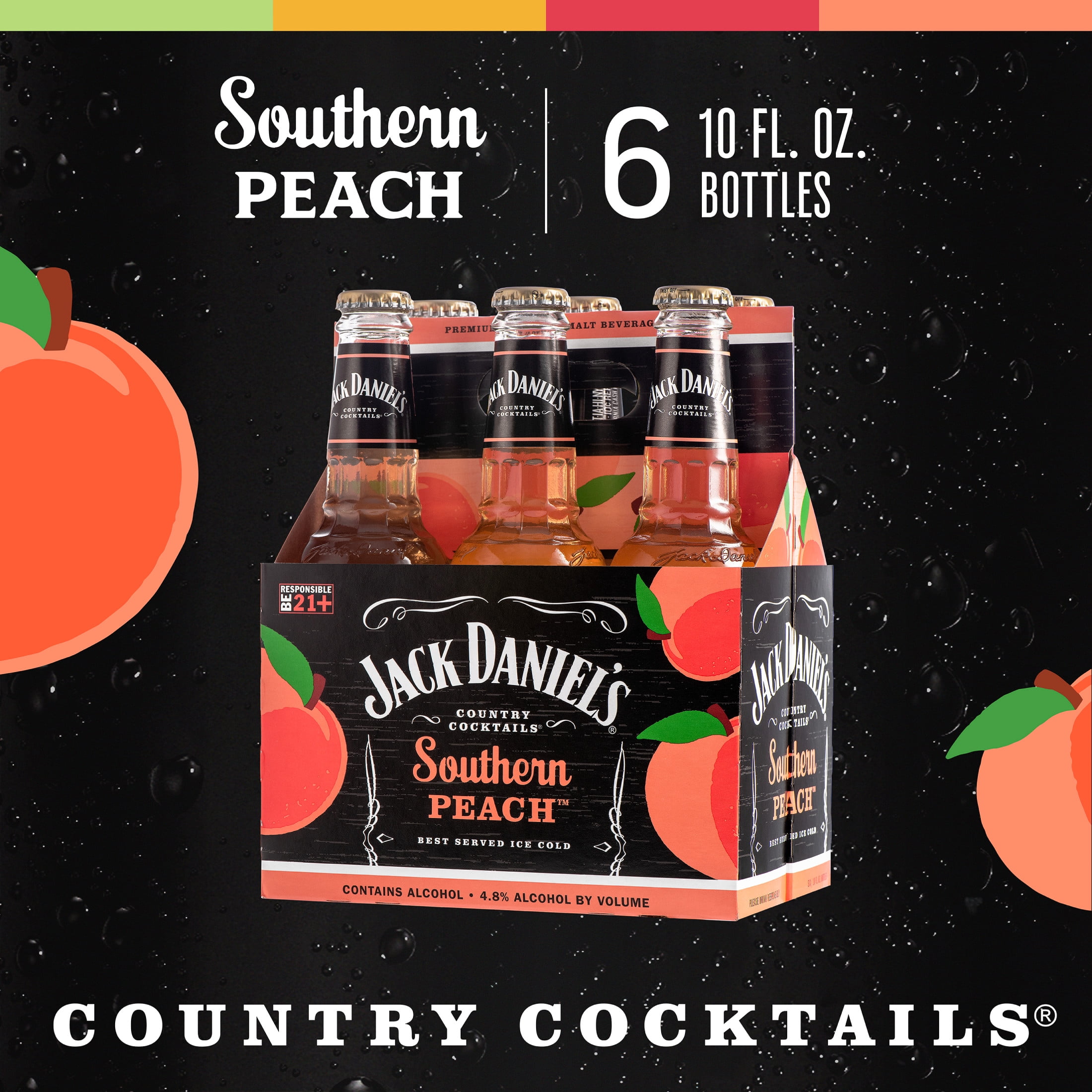 Jack Daniel's Southern Peach Malt Beverage, 6 pack, 10 fl oz Bottle, 4.8% ABV