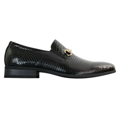 

Men s Black Patent Slip On Gold Buckle Leather Shoes
