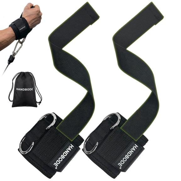 HANDBODE Weight Lifting Straps With Cuffed D Ring, Gym Wrist Straps for Men, Fit Cable Machine Workout, Black Nylon, Extra-Long & Extra-Thick, Enhanced Grip, Weightlifting, 2 PCS