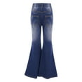 thumbnail image 2 of Rswnyirn Kids Girls Ripped Ruffle Flare Jeans Denim Bell-Bottom Long Pants Skinny Washed Wide Leg Dark Blue 12, 2 of 7