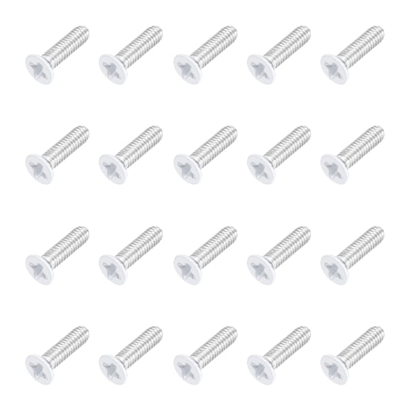 Uxcell M2.5 x 8mm Flat Countersunk Head Machine Screws 304 Stainless Steel Full Thread Phillips Drive Cross Screw for Furniture Connection Electrical Appliances (White, Pack of 20)