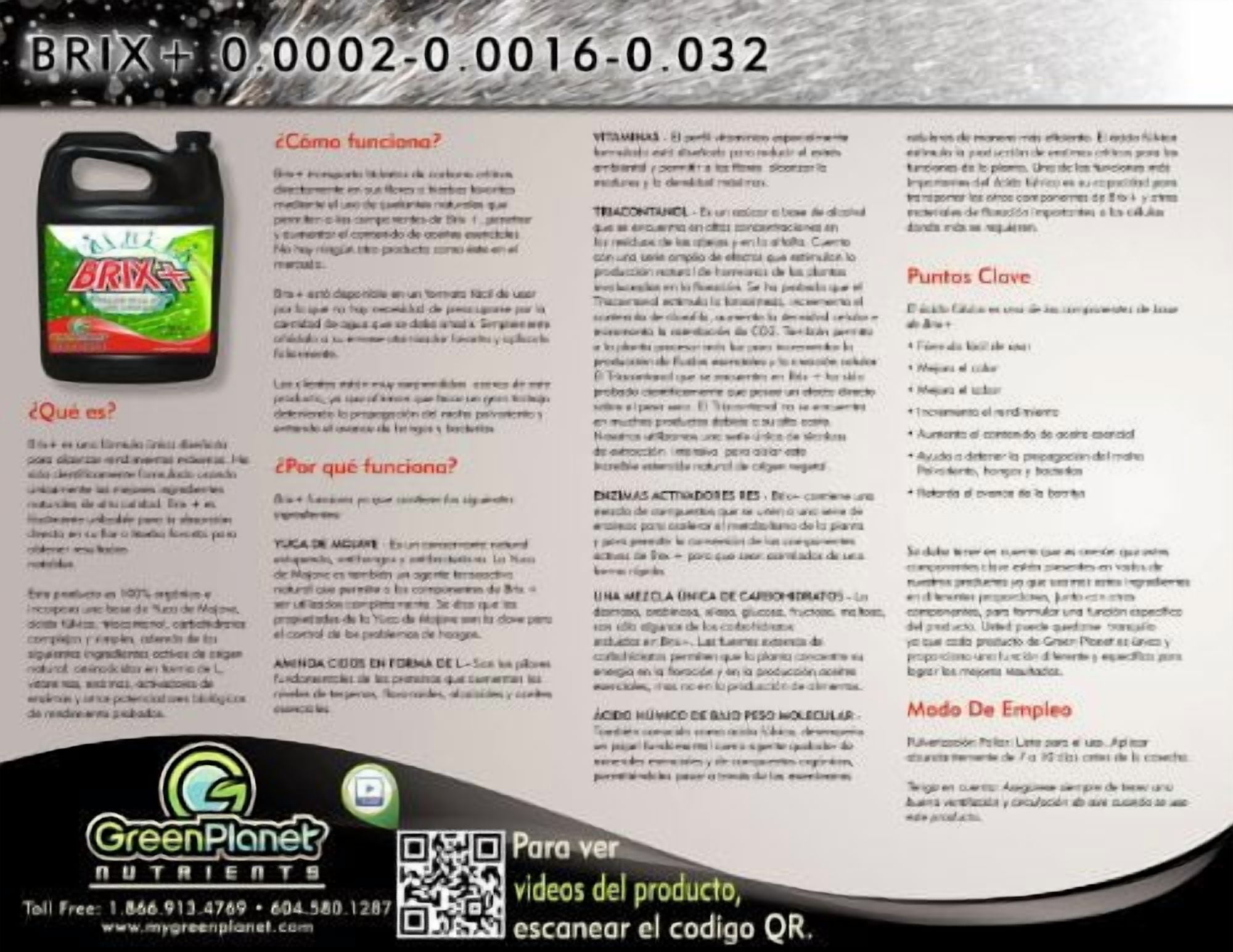 Green Planet Nutrients - BRIX PLUS (4 Liters) - Specialized Foliar Spray - 100% Totally Organic Product