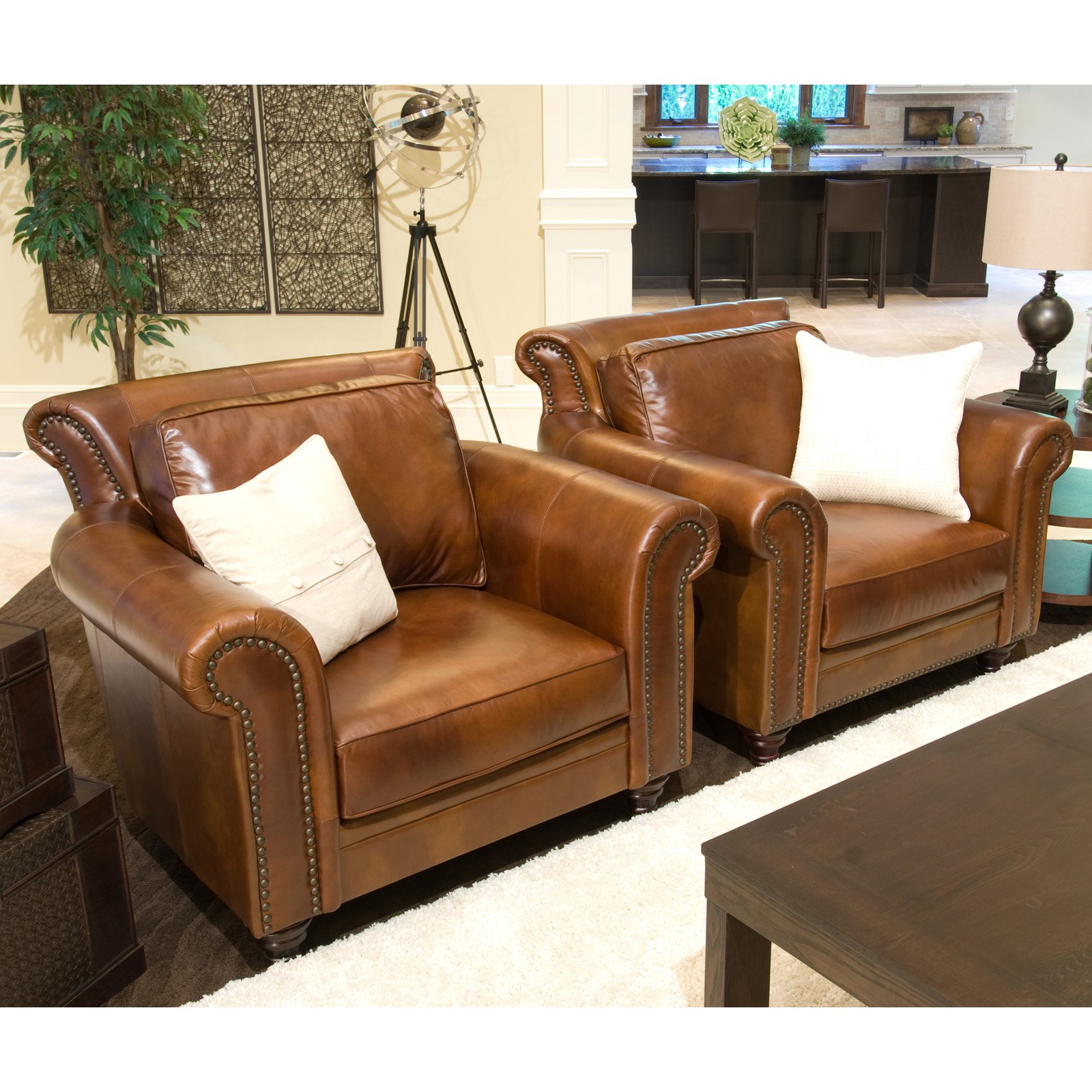 Paladia 2Piece Set Top Grain Leather Accent Chairs in Rustic