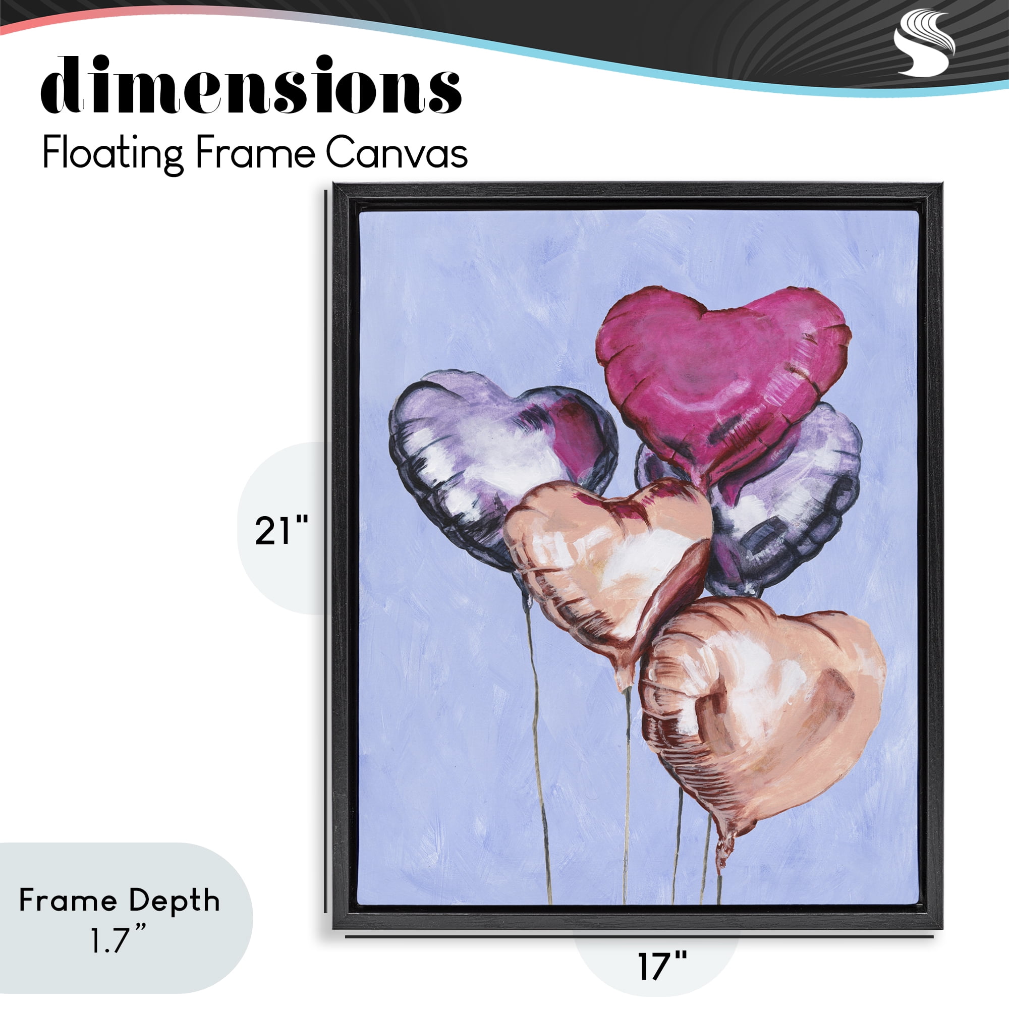 Stupell Industries Vibrant Heart Balloons Black Framed Floater Canvas Wall Art, design by Michael Willett