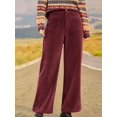 thumbnail image 5 of Women'S Corduroy Wide Leg Pants with Patch Pockets Casual Slim Fit Elastic Waist Trousers Wine Red XXL, 5 of 8