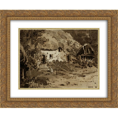 - Thomas Girtin 2x Matted 24x20 Gold Ornate Framed Art Print 'A Thatched Cottage among Trees'