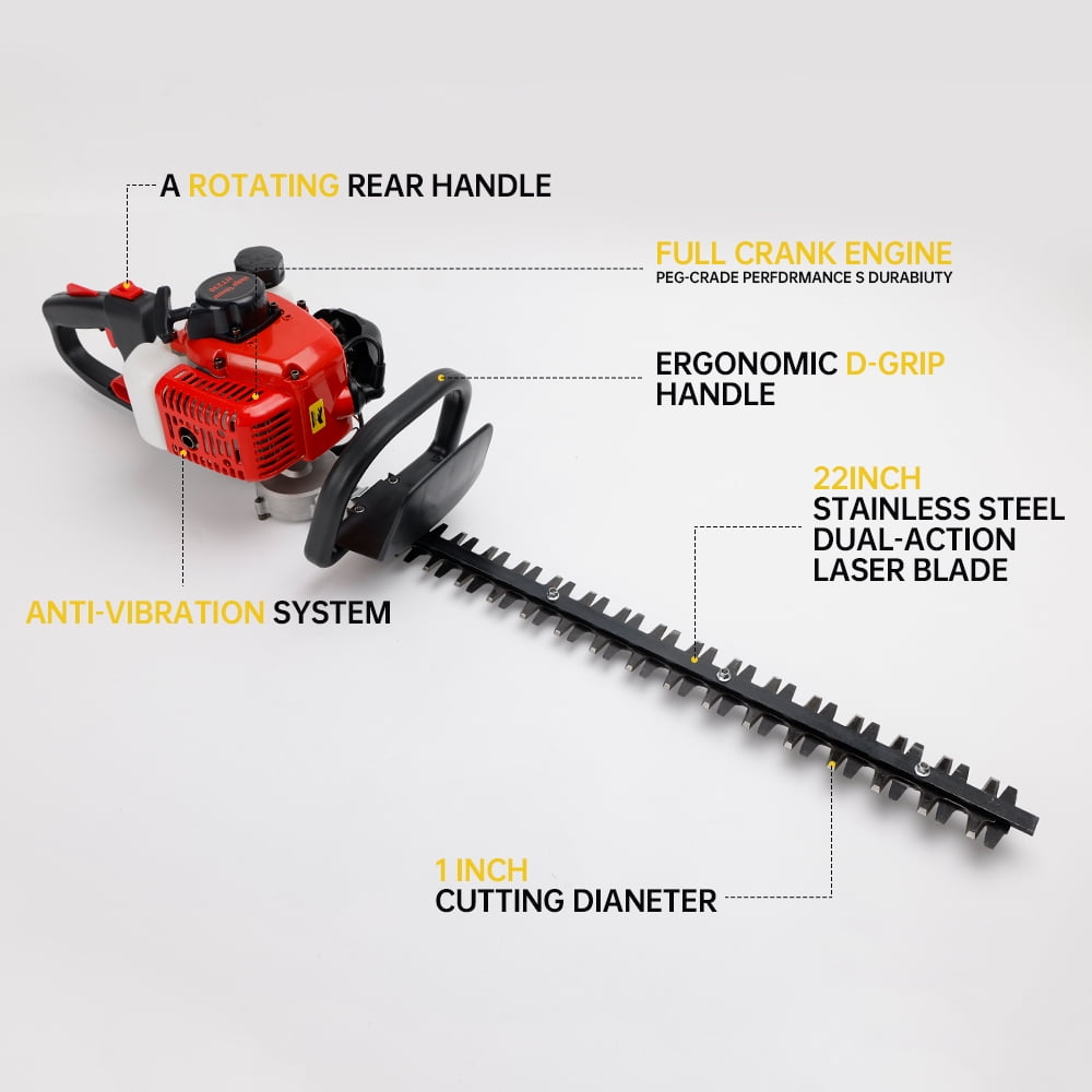 TOPTENG 26cc 2-Cycle Gas Powered Hedge Trimmer, double sided blade 24", recoil gasoline trim blade, Fast charger Red&Black
