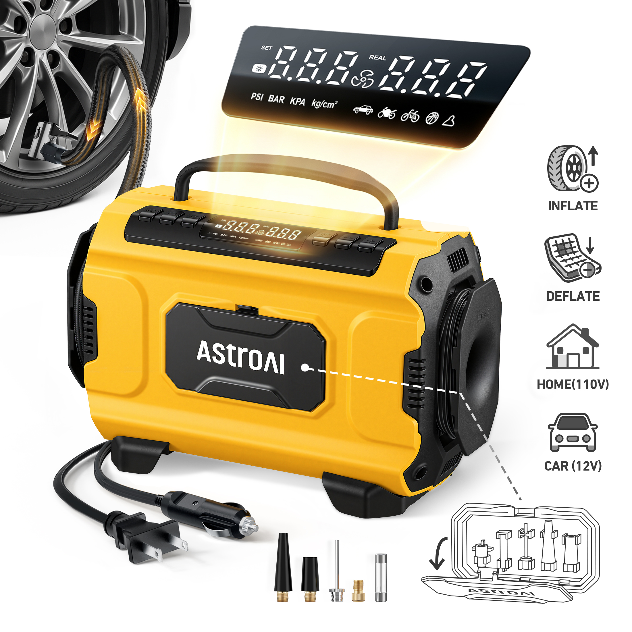 AstroAI 5-in-1 Tire Inflator, 12V DC/110V AC, 150 PSI photo 1